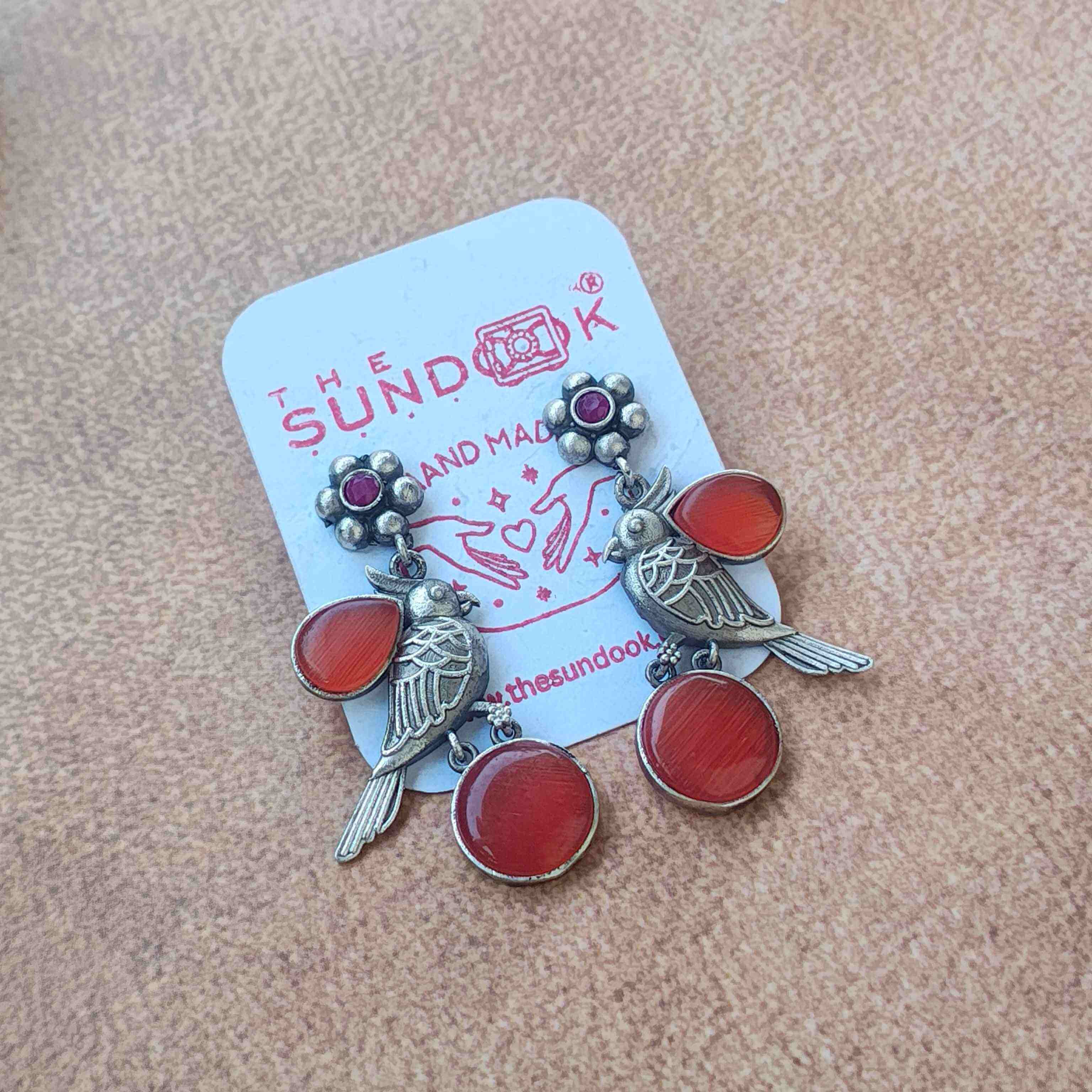 Nalini Silver Oxidized Earrings - Orange