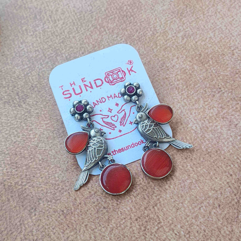 Nalini Silver Oxidized Earrings - Orange