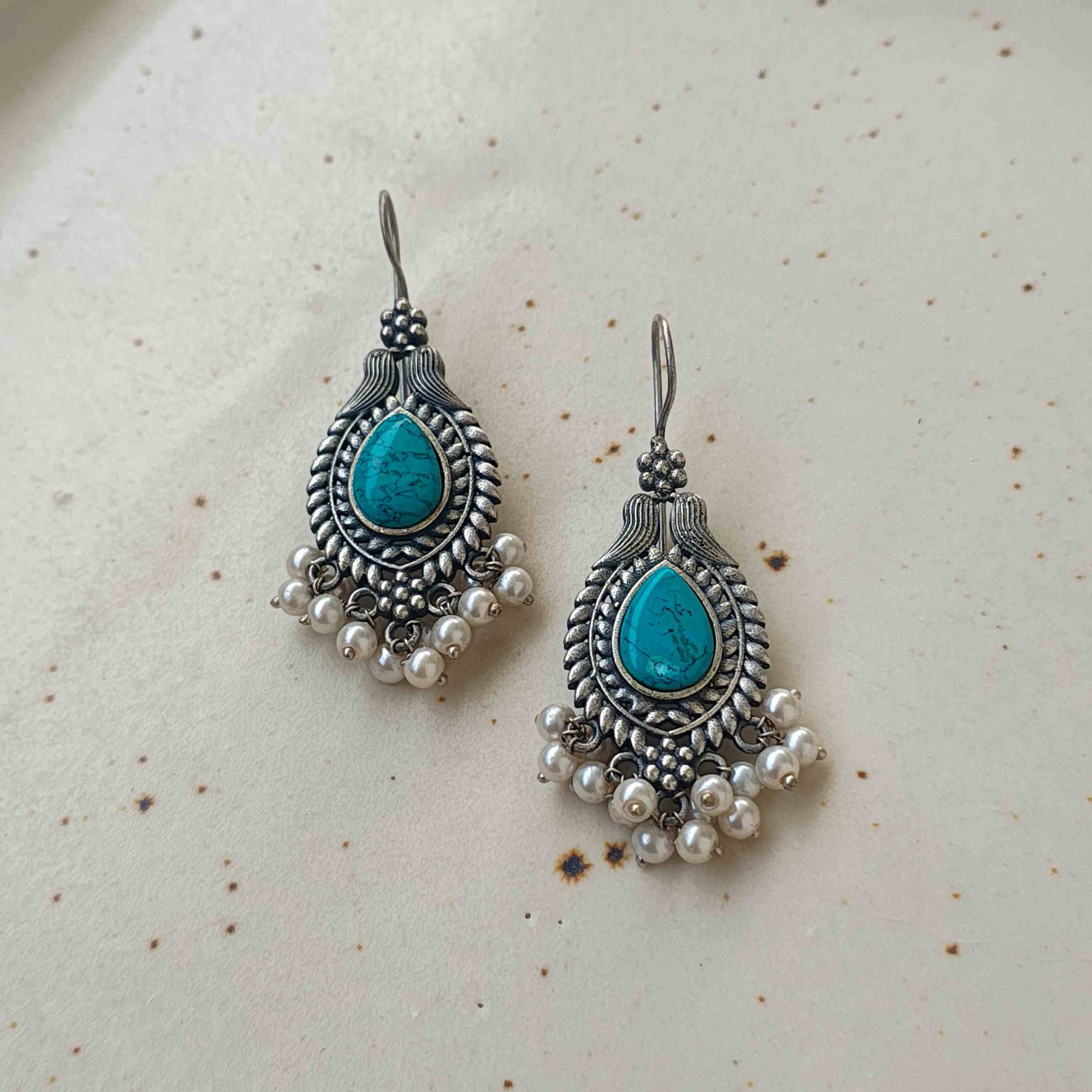 Diya Pearl Silver Oxidized Earrings