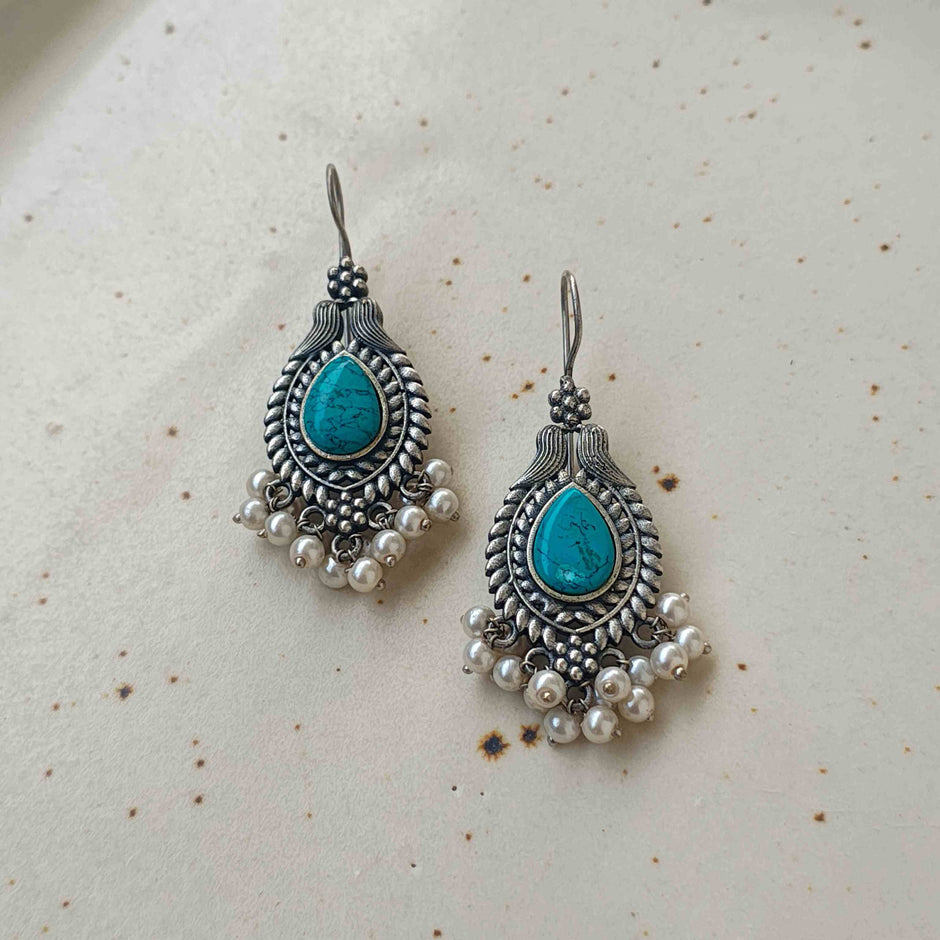 Diya Pearl Silver Oxidized Earrings