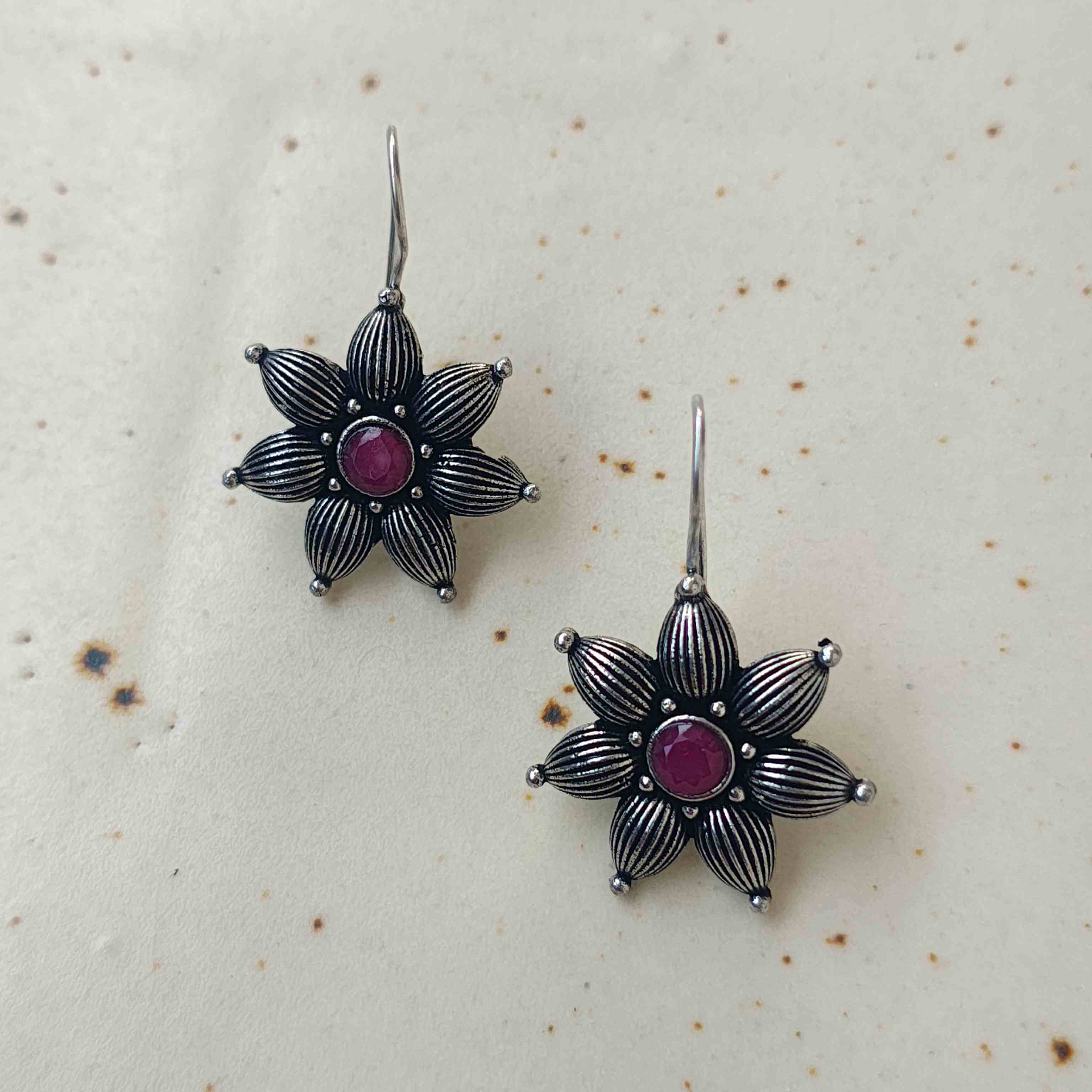 Ishani Floral Silver Oxidized Earrings