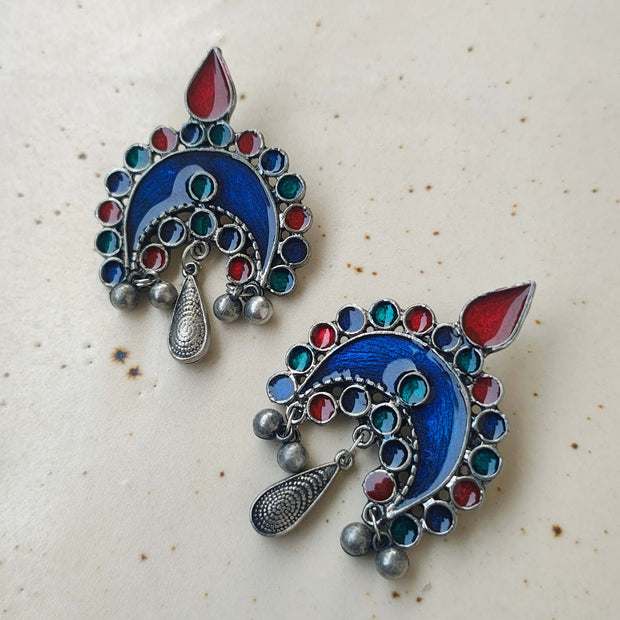 Mayuri Multi-Colour Silver Oxidized Earrings