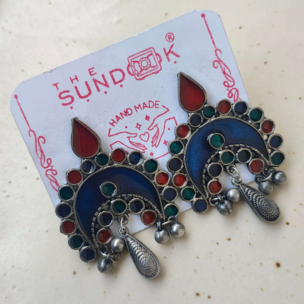 Mayuri Multi-Colour Silver Oxidized Earrings