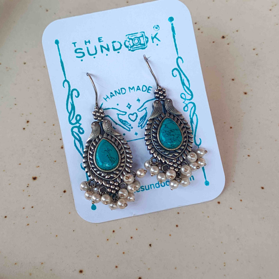 Diya Pearl Silver Oxidized Earrings