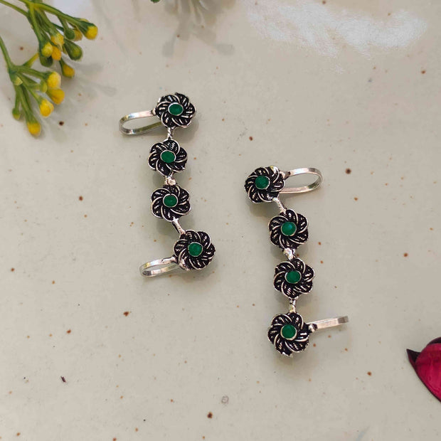 Jiya Silver Oxidized Earcuffs - Green