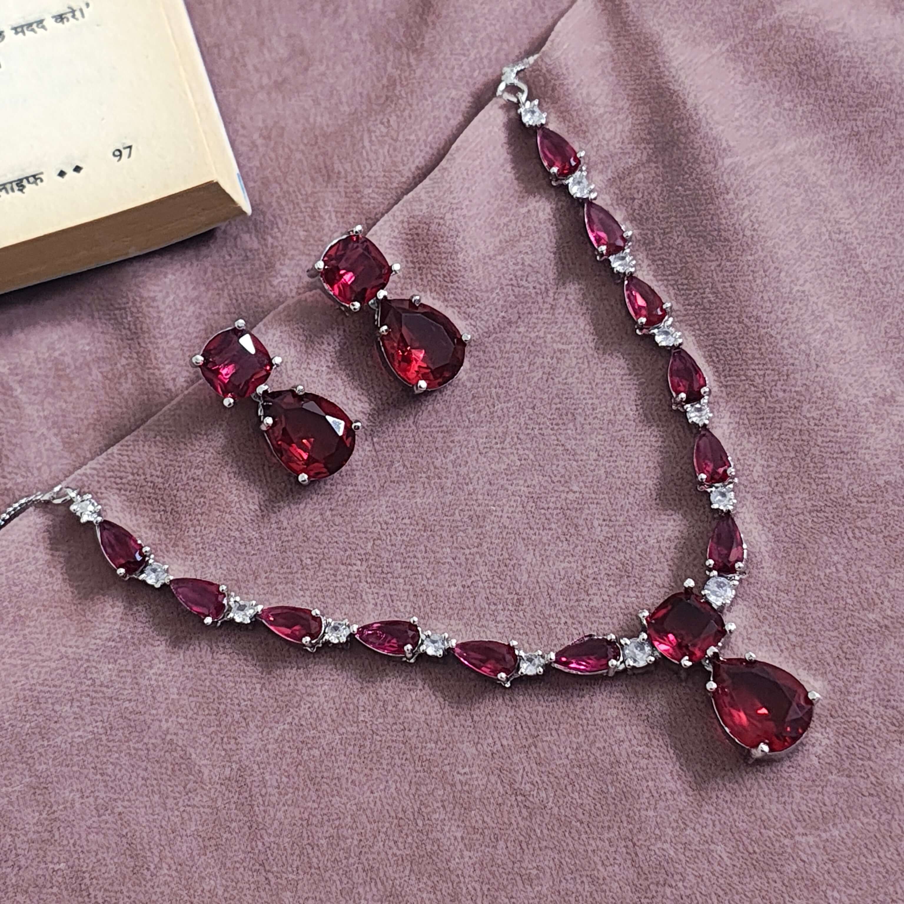 Kiara AD Necklace Set - Ruby Red