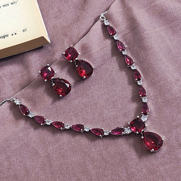Kiara AD Necklace Set - Ruby Red