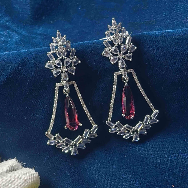 Evanshi Silver Plated AD Earrings - Ruby Red