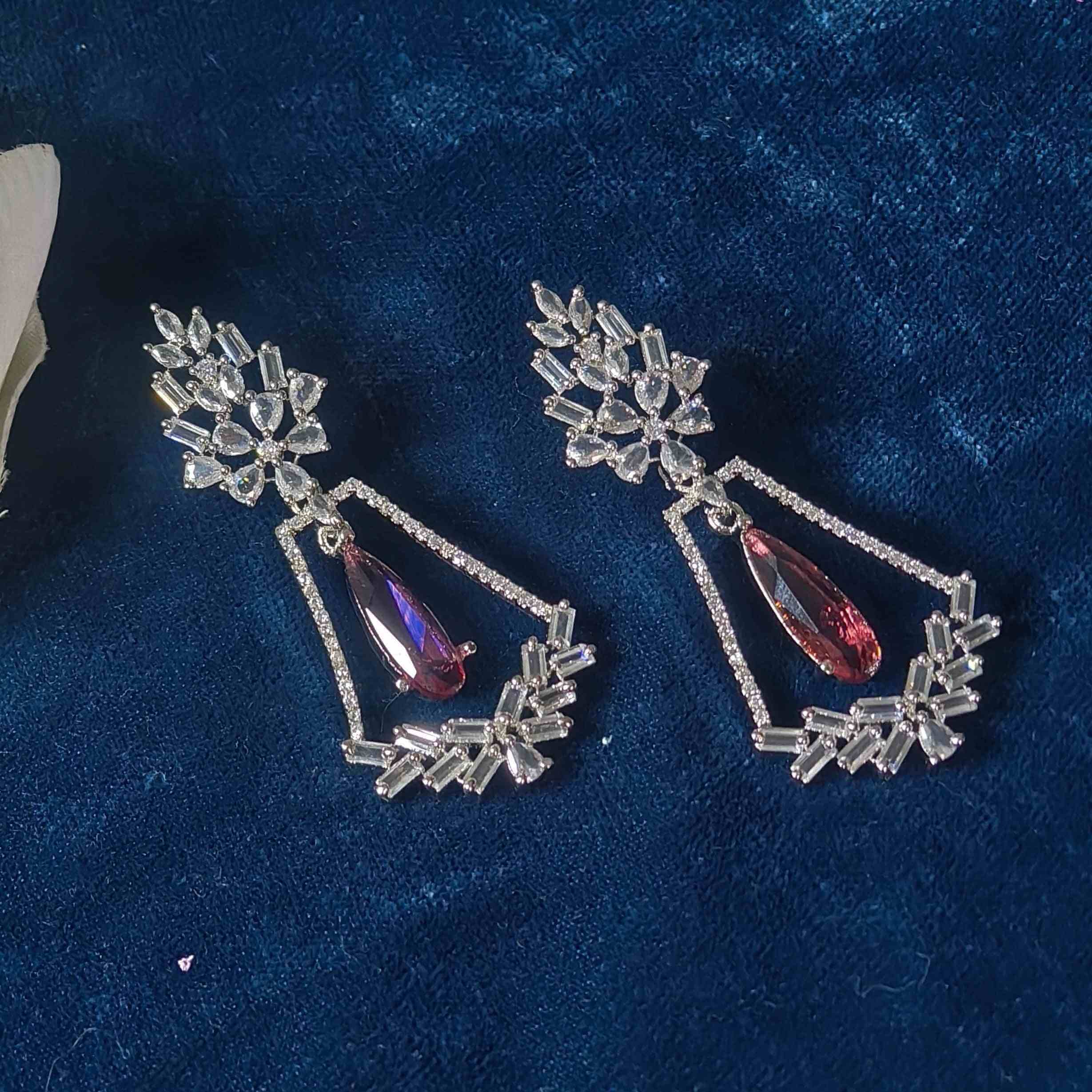 Evanshi Silver Plated AD Earrings - Ruby Red