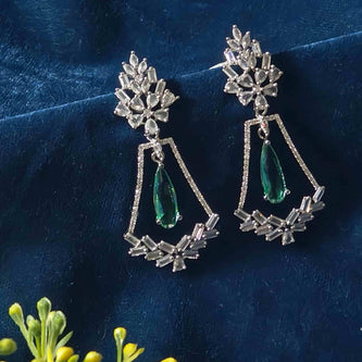 Evanshi Silver Plated AD Earrings - Mint Green