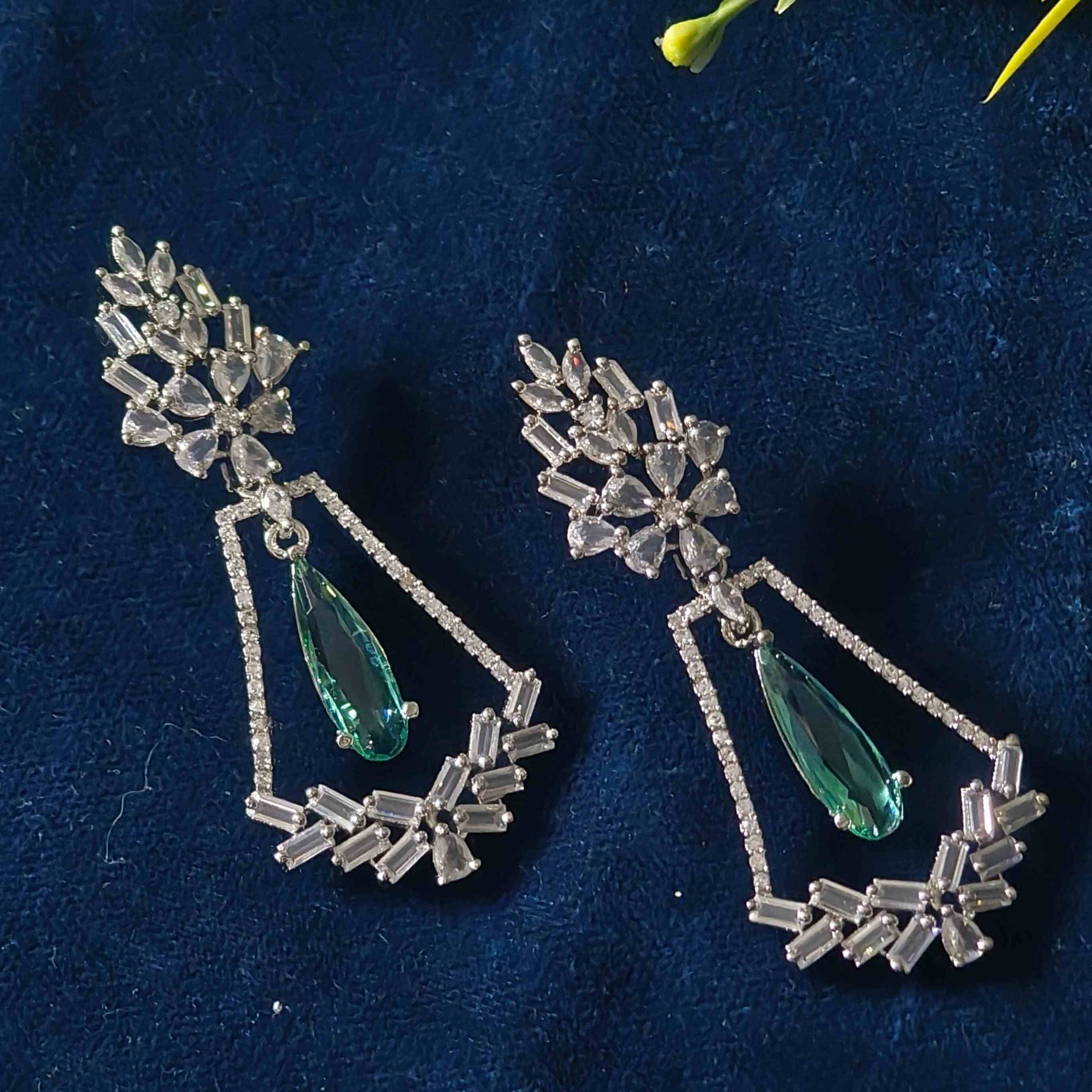 Evanshi Silver Plated AD Earrings - Mint Green