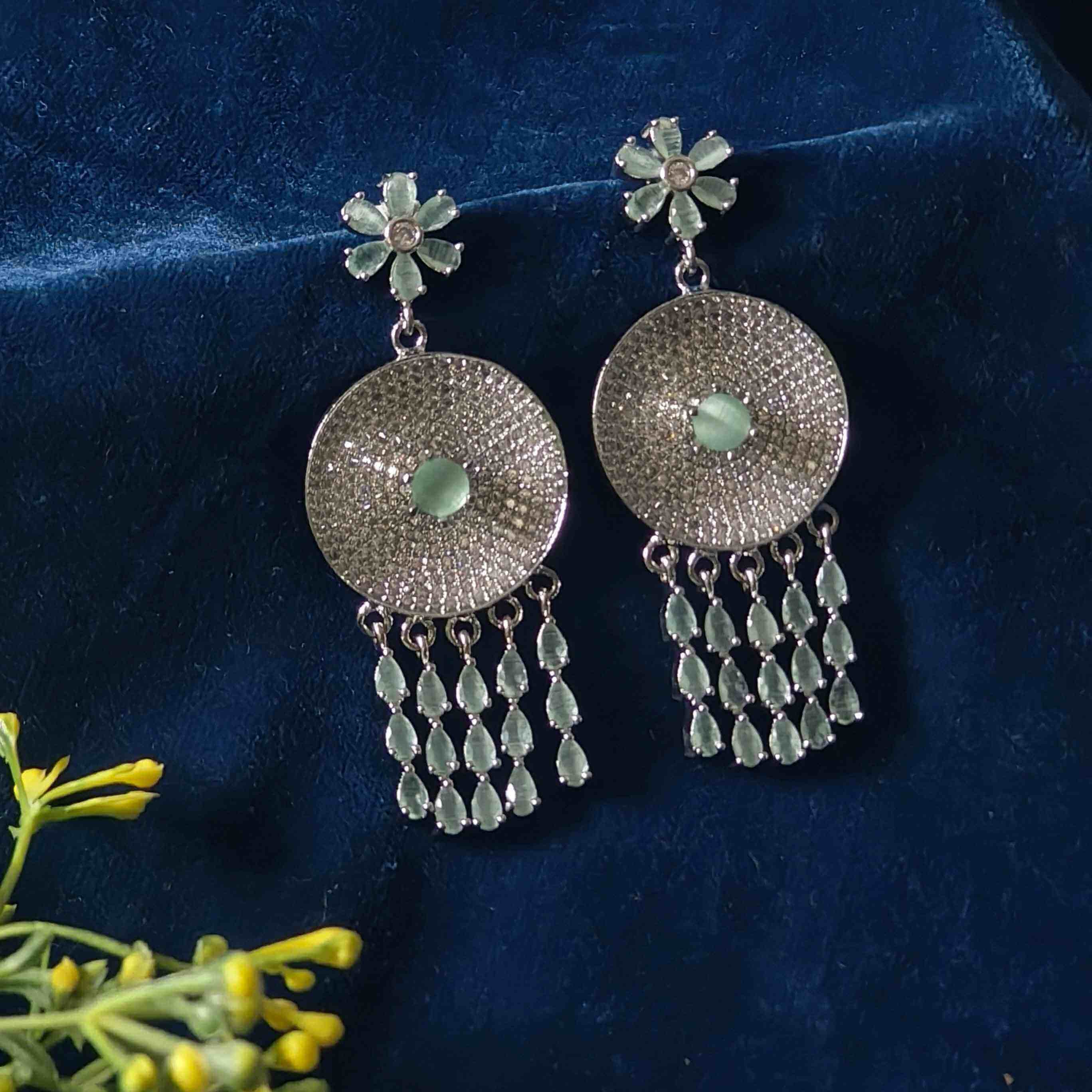 Upasna Silver Plated AD Earrings - Mint Green
