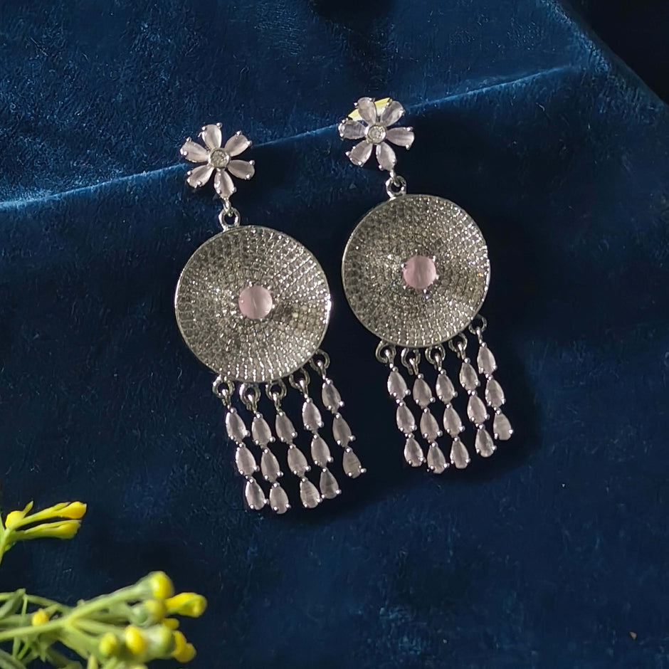 Upasna Silver Plated AD Earrings - Pink