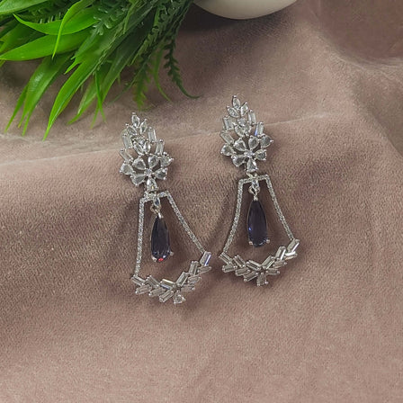 Evanshi Silver Plated AD Earrings - Lavender
