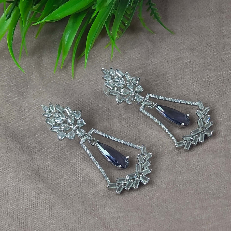 Evanshi Silver Plated AD Earrings - Lavender