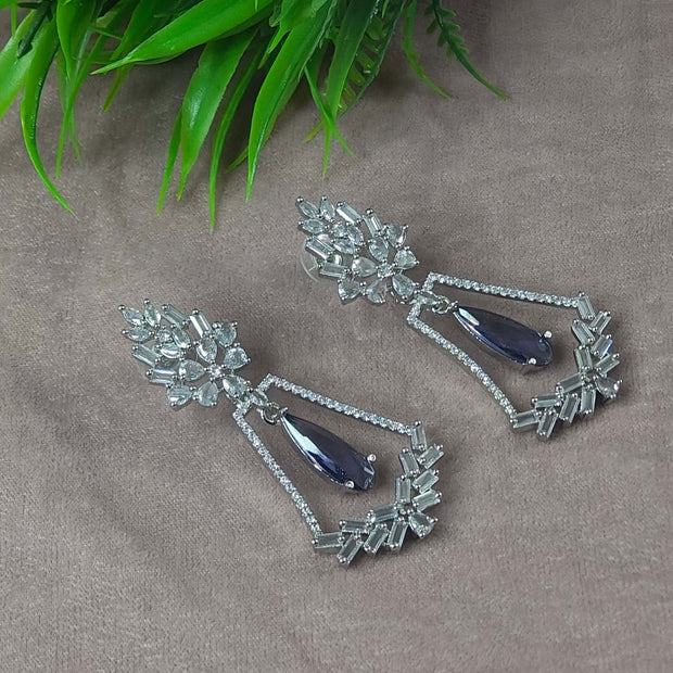 Evanshi Silver Plated AD Earrings - Lavender