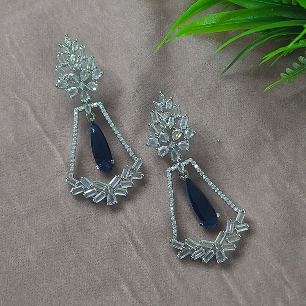 Evanshi Silver Plated AD Earrings - Blue