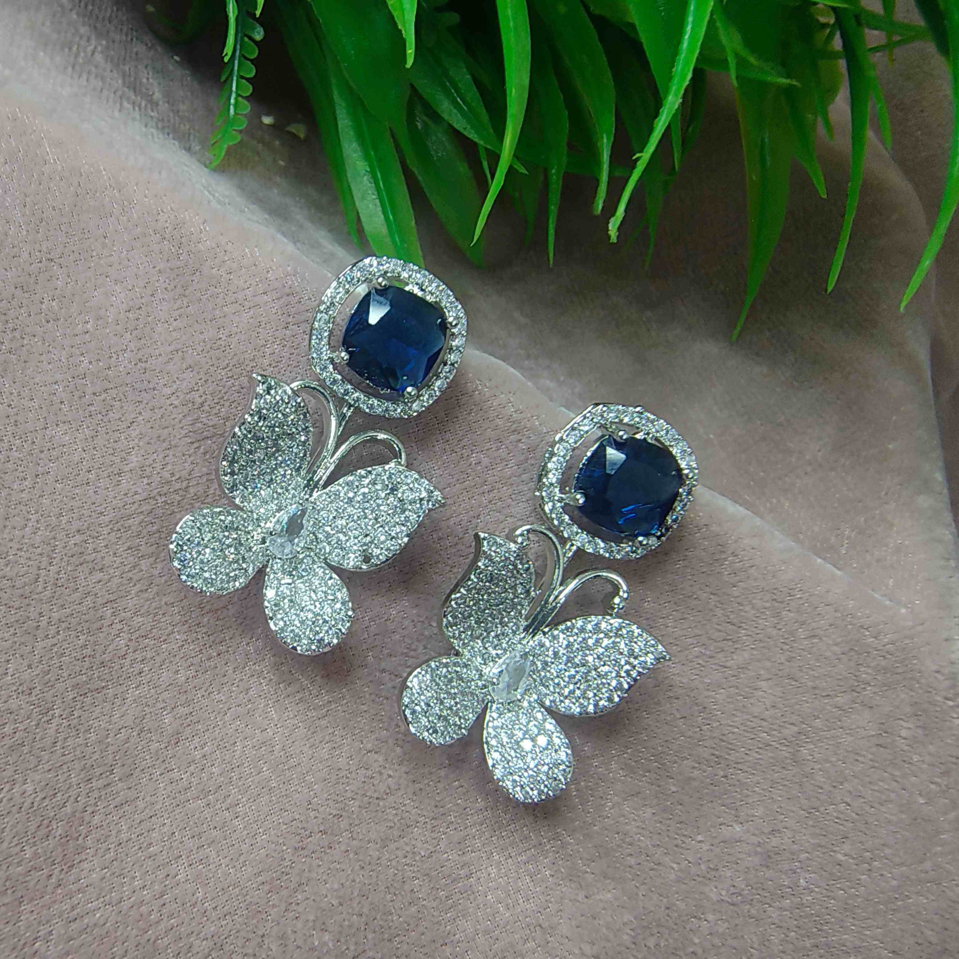 Riva Silver Plated AD Earrings - Blue