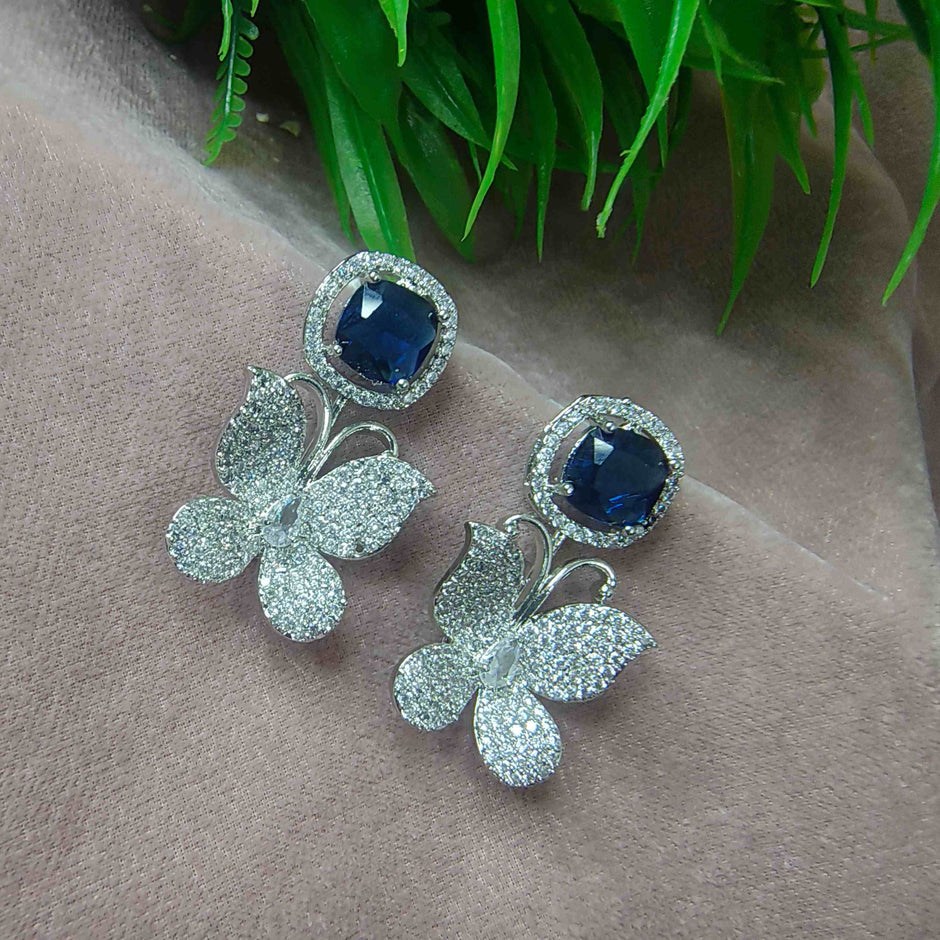 Riva Silver Plated AD Earrings - Blue