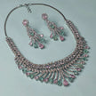 Raha Silver Tone AD Necklace Set - Mint Green and Pink