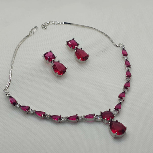 Kiara AD Necklace Set - Ruby Red