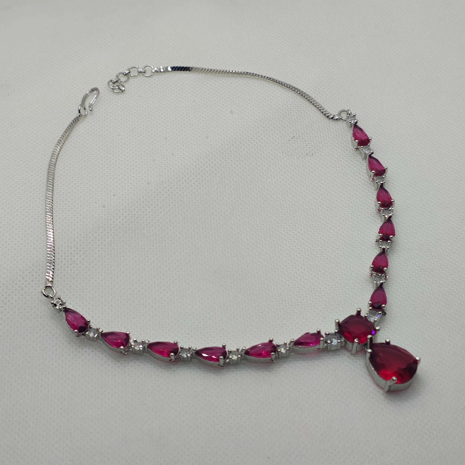 Kiara AD Necklace Set - Ruby Red