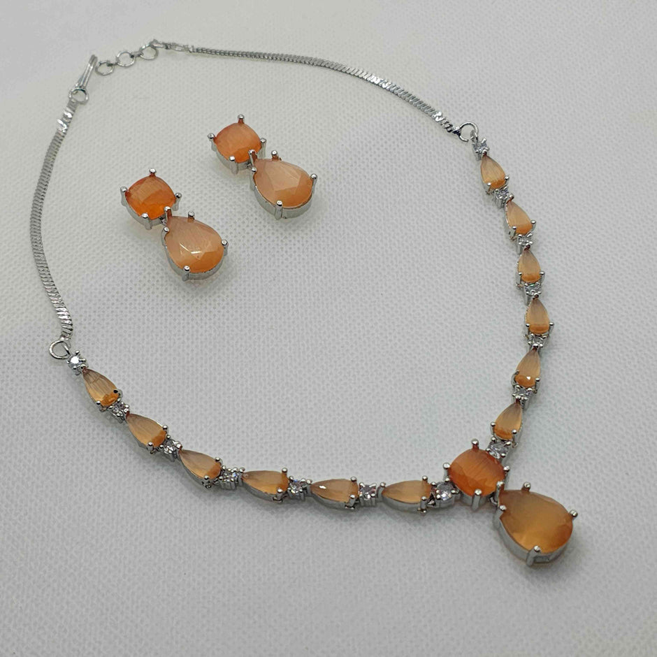 Kiara AD Necklace Set - Peach