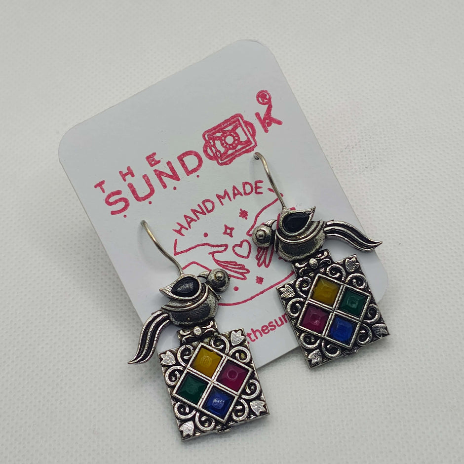 Bulbul Silver Oxidized Earrings - Multicolour