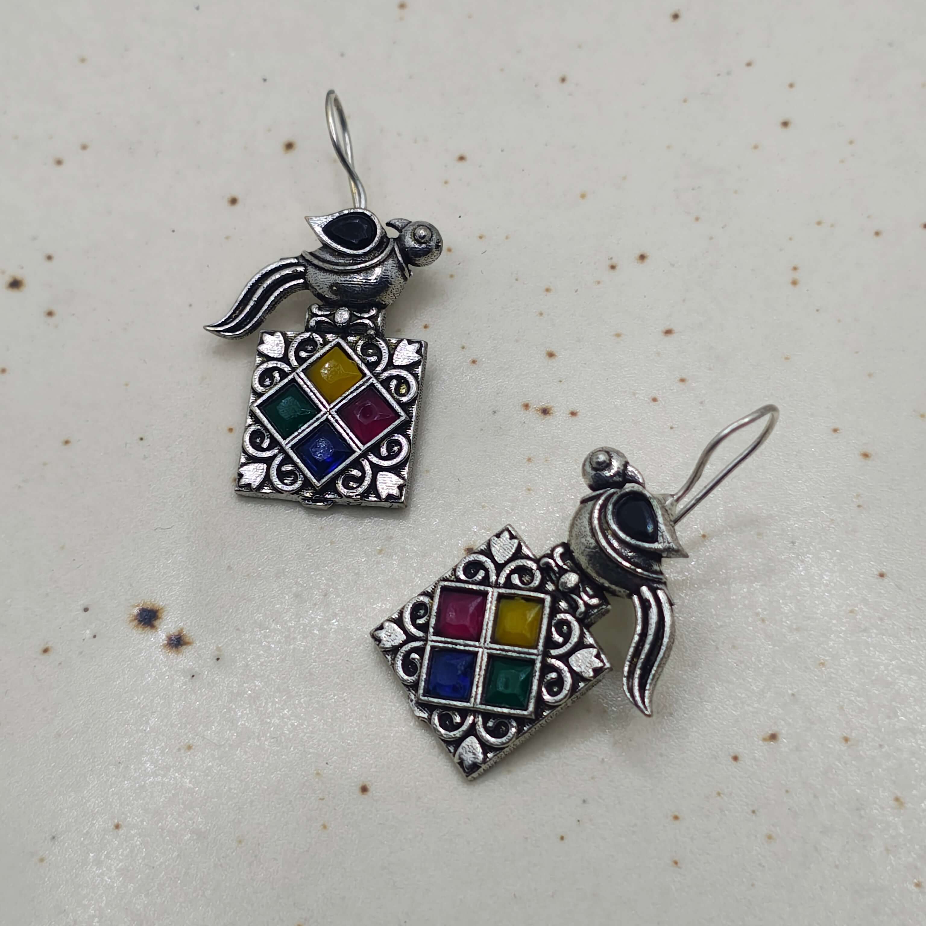 Bulbul Silver Oxidized Earrings - Multicolour