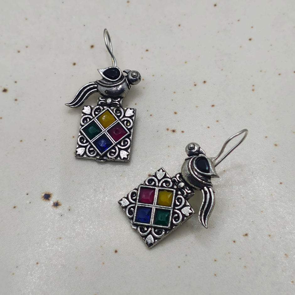 Bulbul Silver Oxidized Earrings - Multicolour