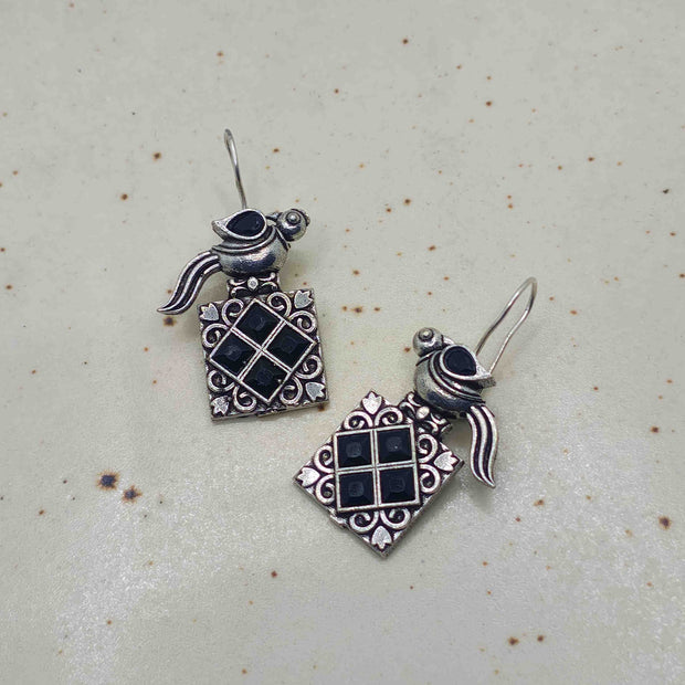 Bulbul Silver Oxidized Earrings - Black