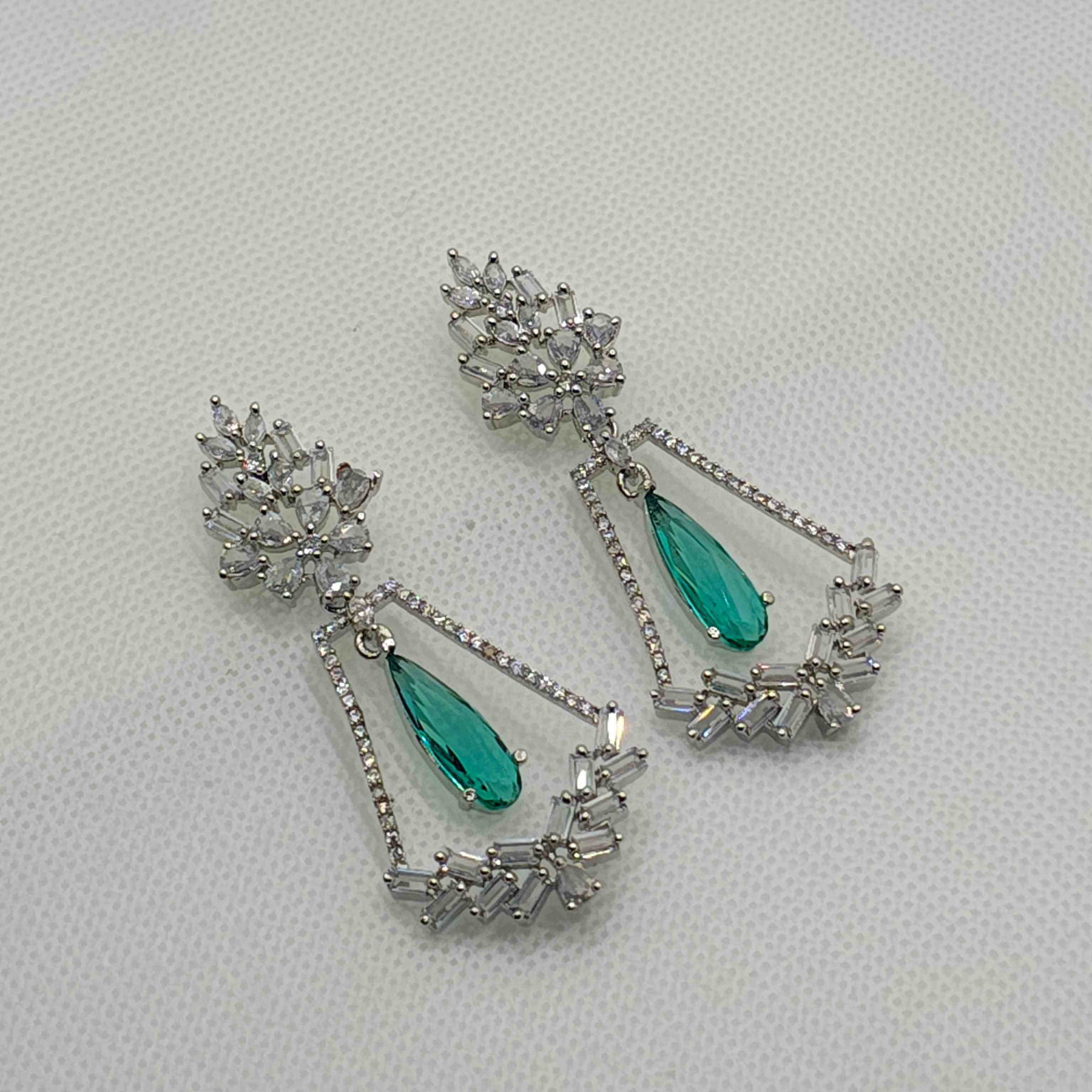 Evanshi Silver Plated AD Earrings - Mint Green