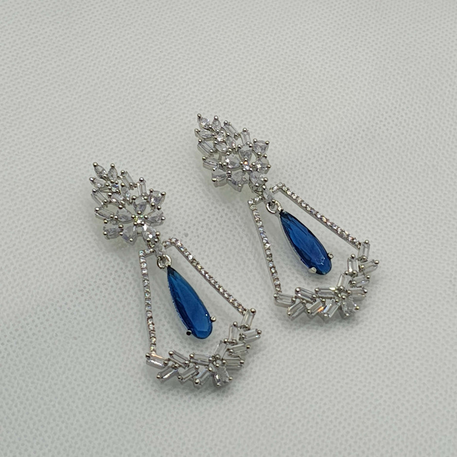 Evanshi Silver Plated AD Earrings - Blue