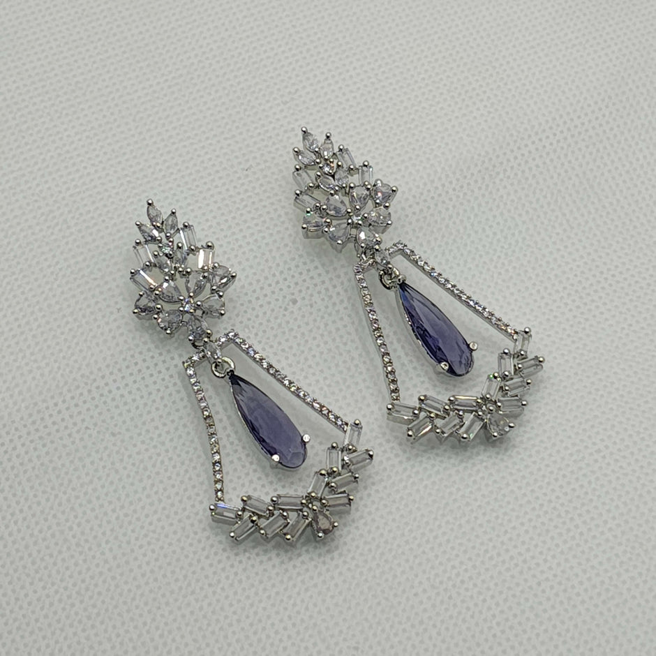 Evanshi Silver Plated AD Earrings - Lavender