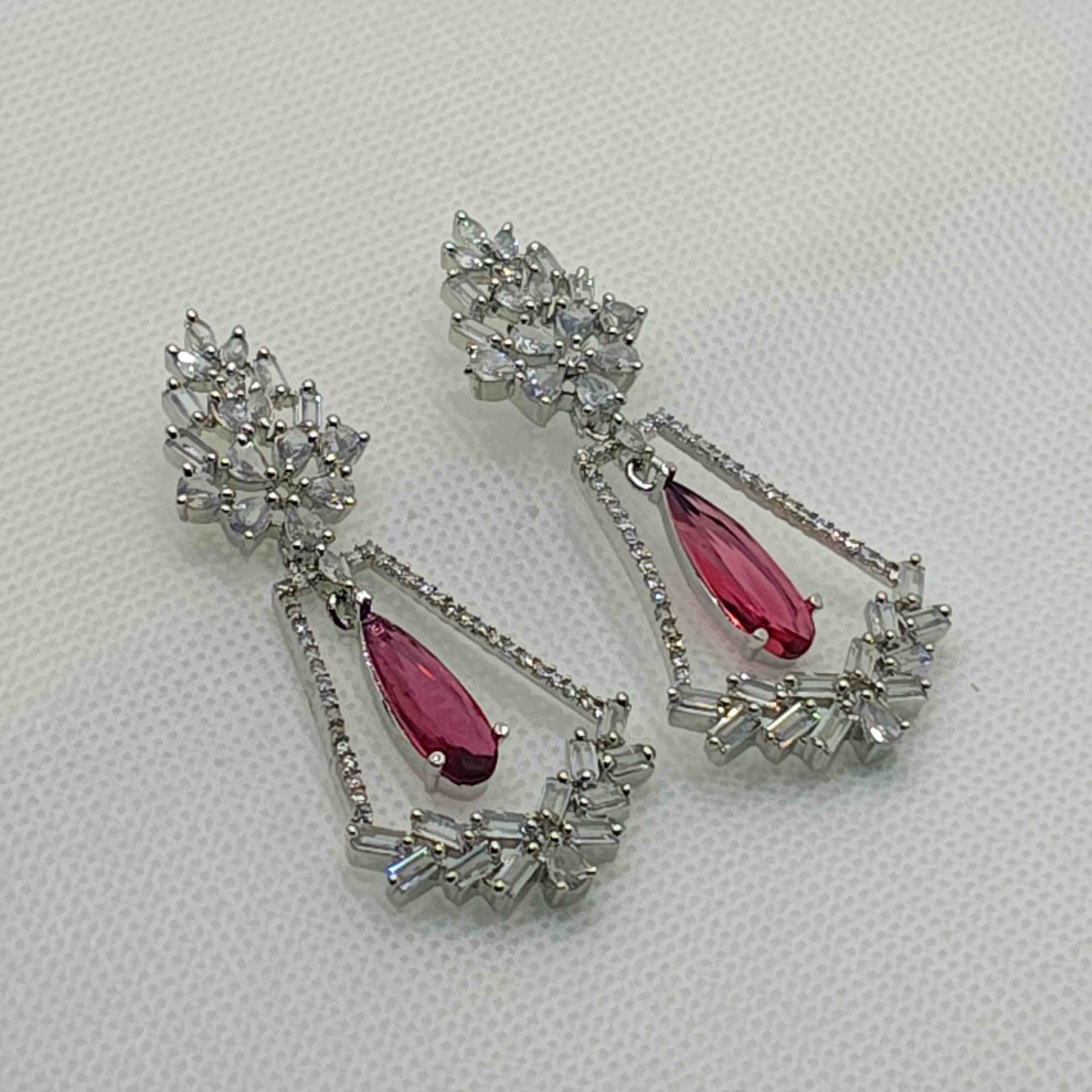 Evanshi Silver Plated AD Earrings - Ruby Red