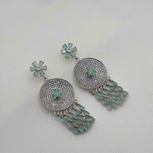 Upasna Silver Plated AD Earrings - Mint Green
