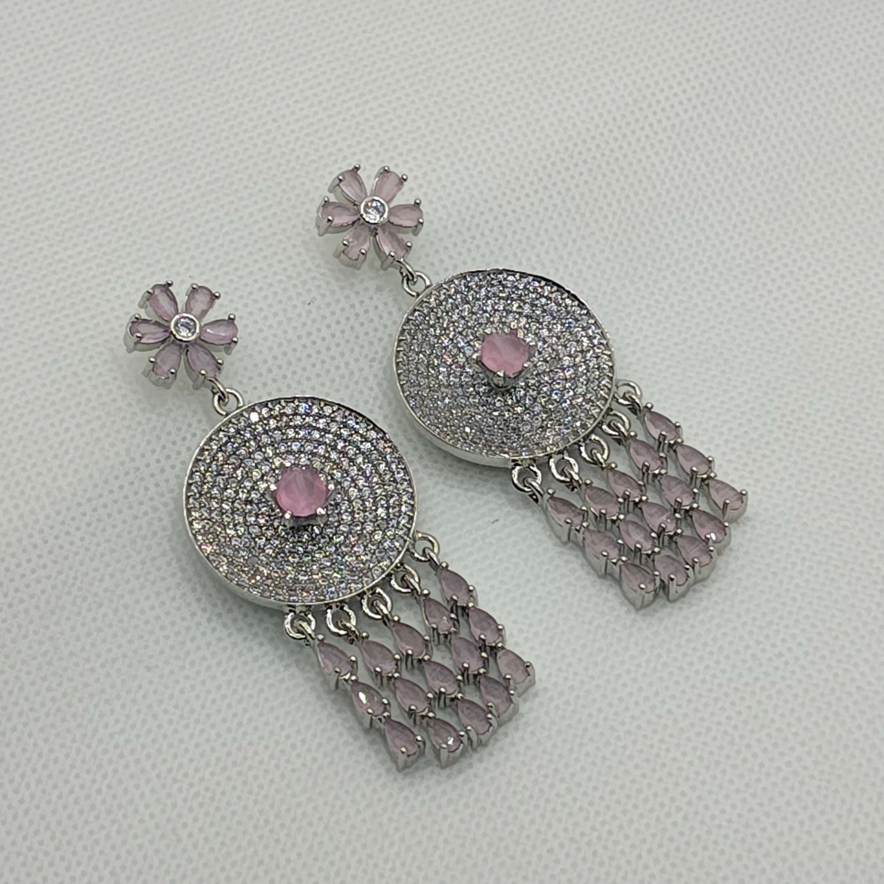 Upasna Silver Plated AD Earrings - Pink