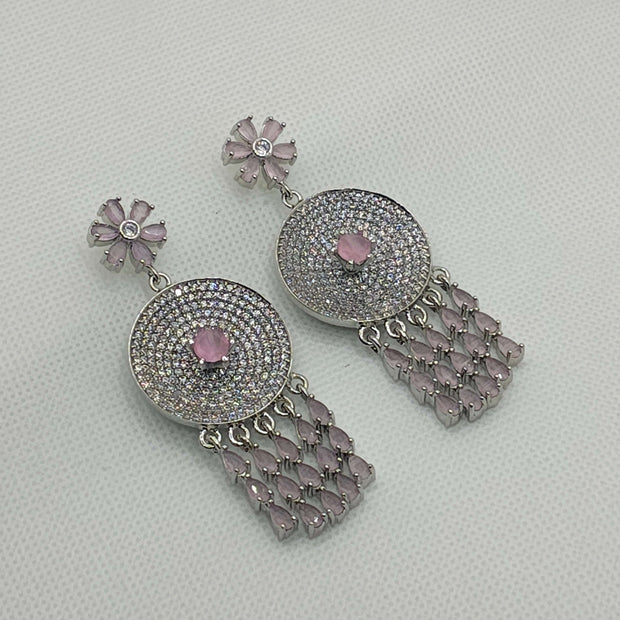 Upasna Silver Plated AD Earrings - Pink