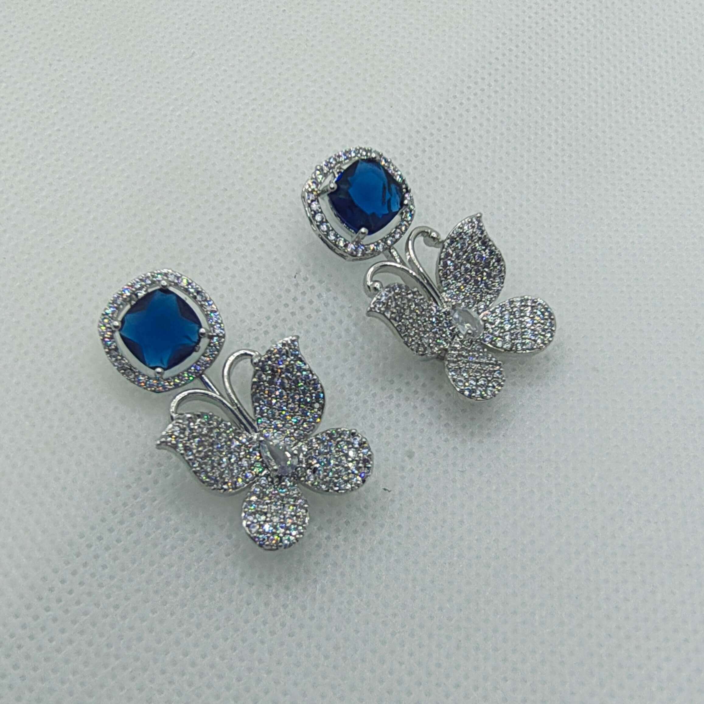 Riva Silver Plated AD Earrings - Blue