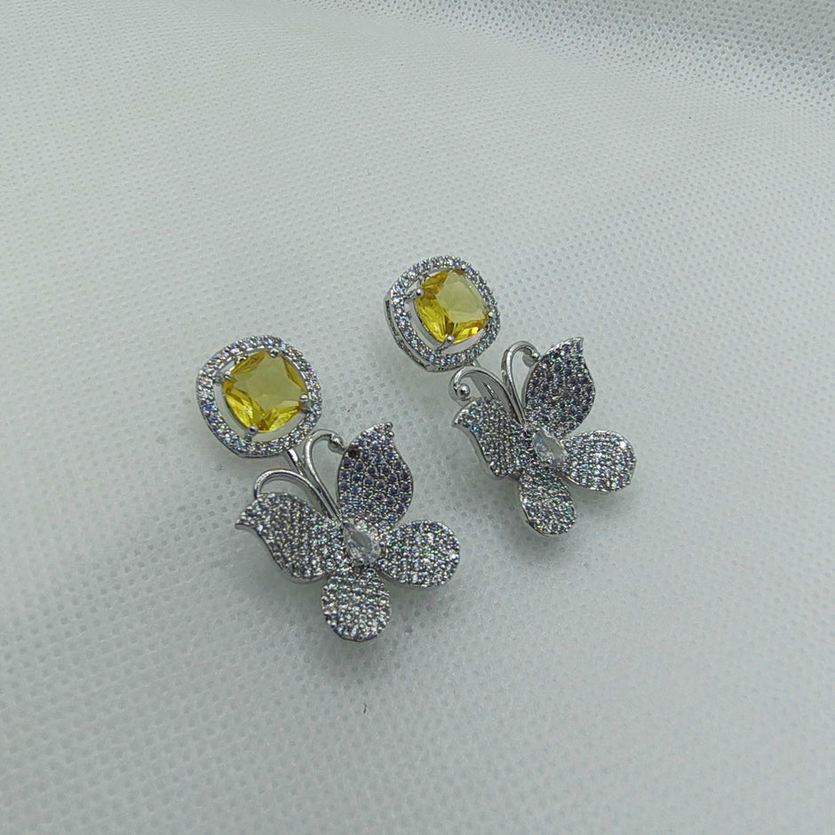 Riva Silver Plated AD Earrings - Yellow