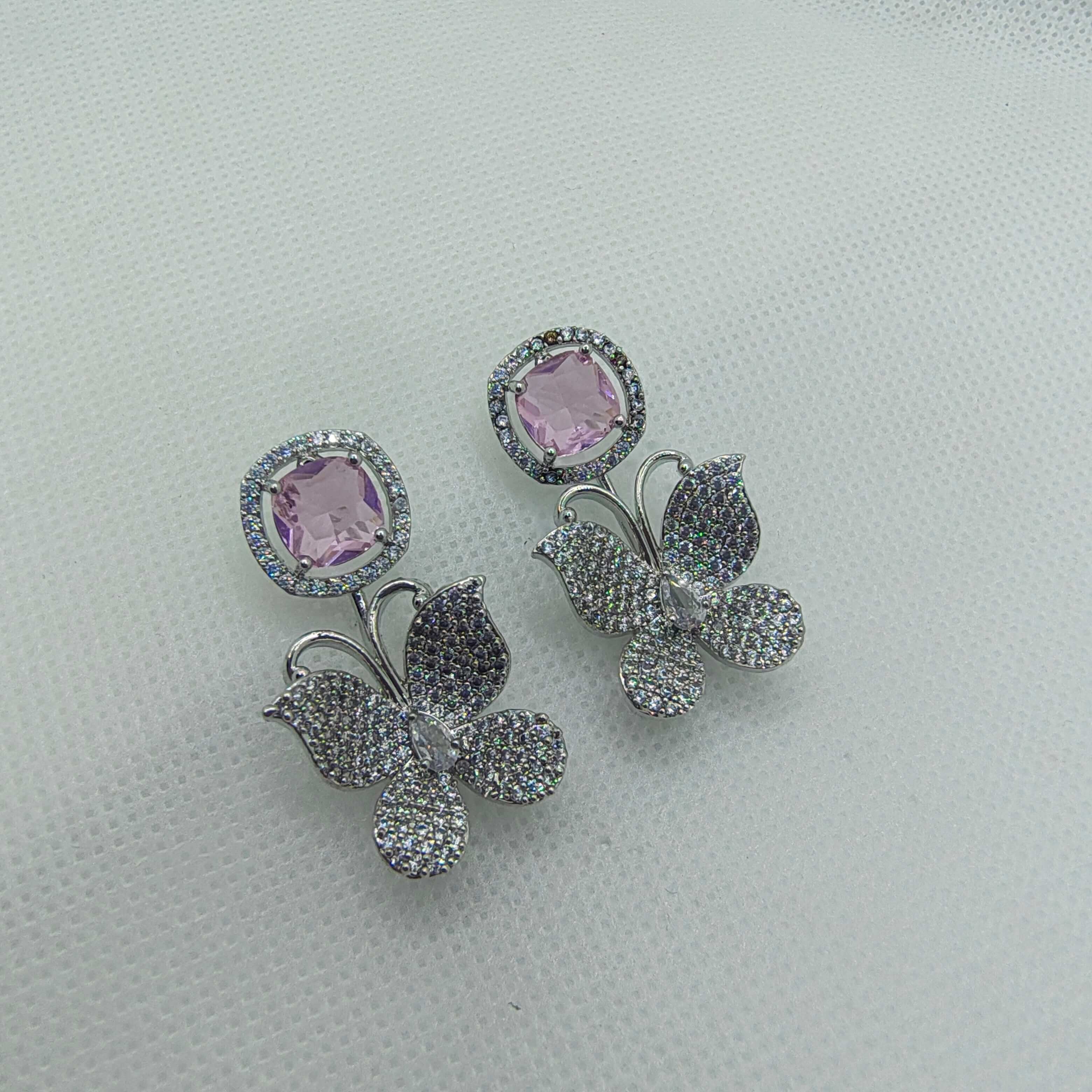 Riva Silver Plated AD Earrings - Pink