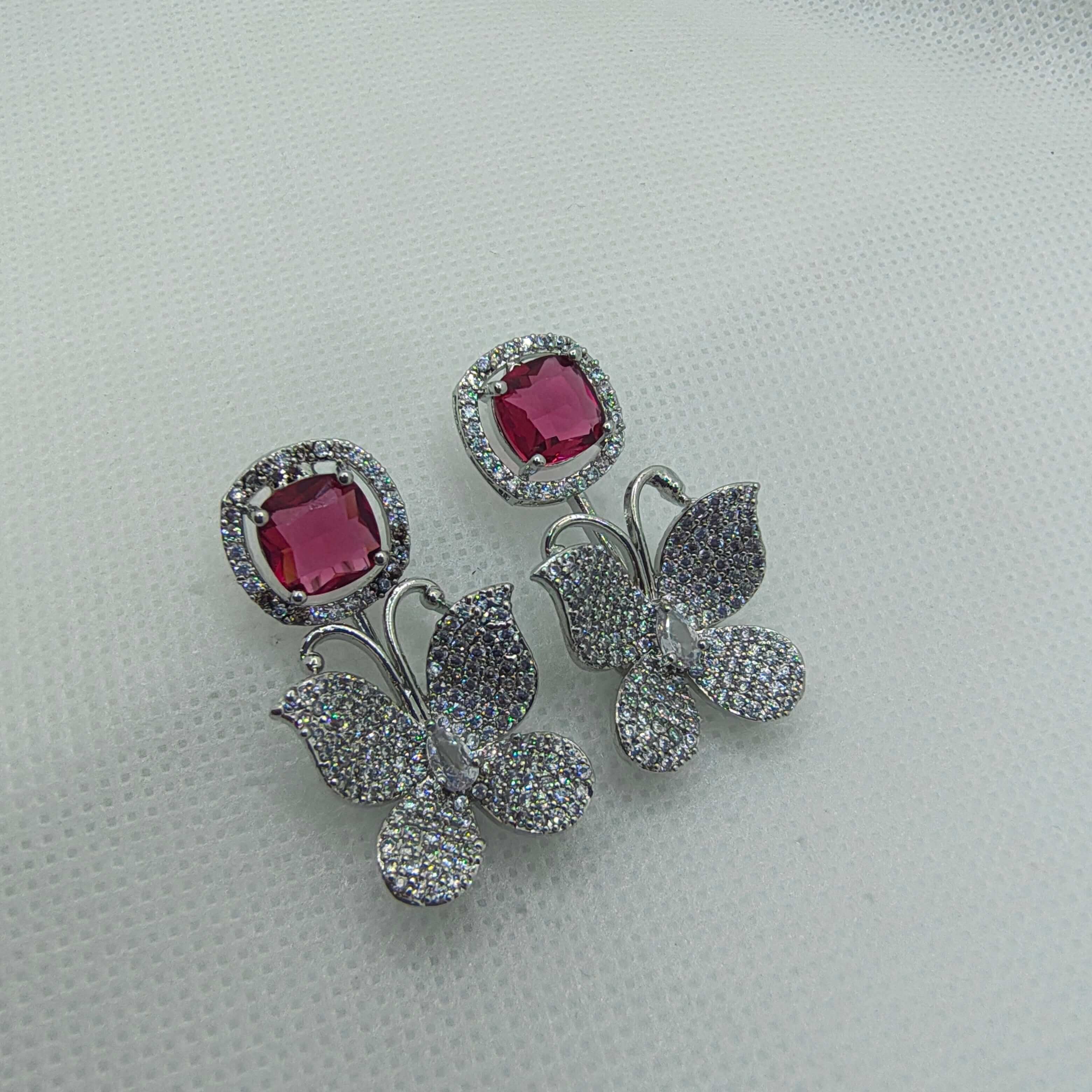 Riva Silver Plated AD Earrings - Ruby Red