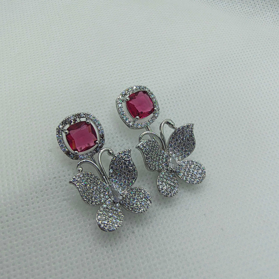 Riva Silver Plated AD Earrings - Ruby Red