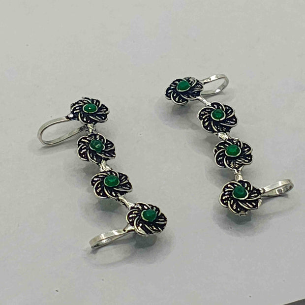 Jiya Silver Oxidized Earcuffs - Green