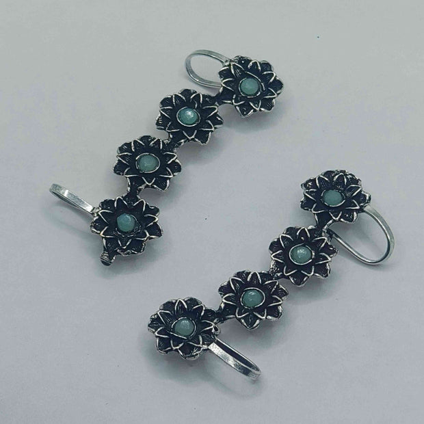 Jiya Silver Oxidized Earcuffs - Turquoise Blue