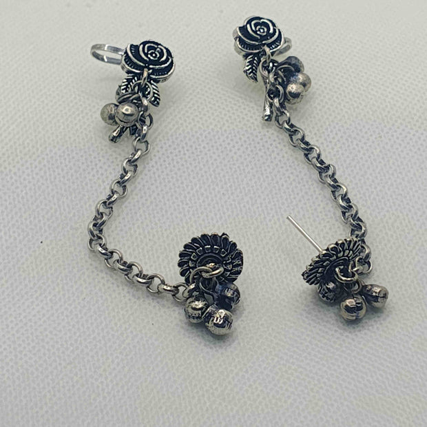 Gulab Silver Oxidized Earring Earcuffs