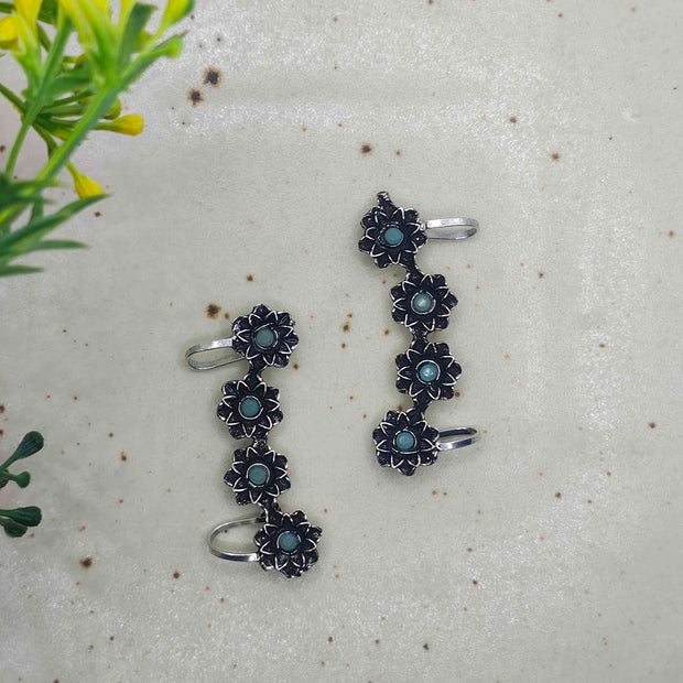 Jiya Silver Oxidized Earcuffs - Turquoise Blue