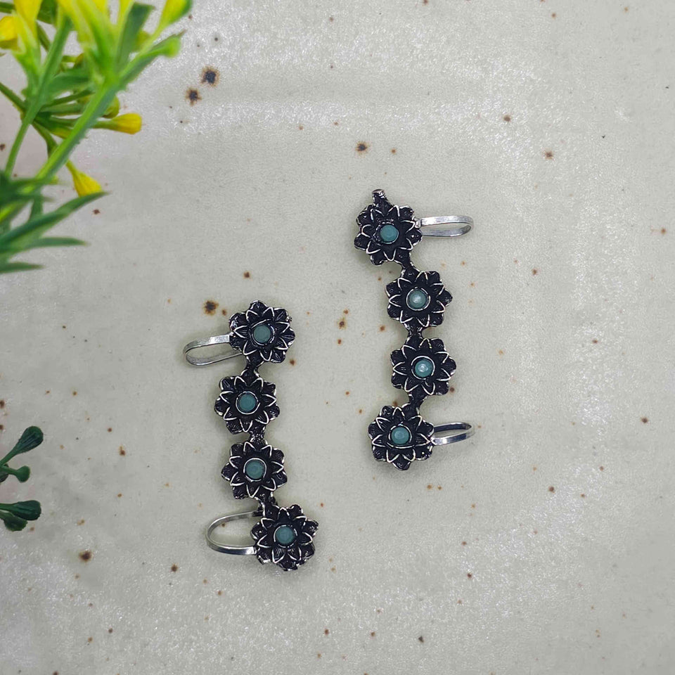 Jiya Silver Oxidized Earcuffs - Turquoise Blue