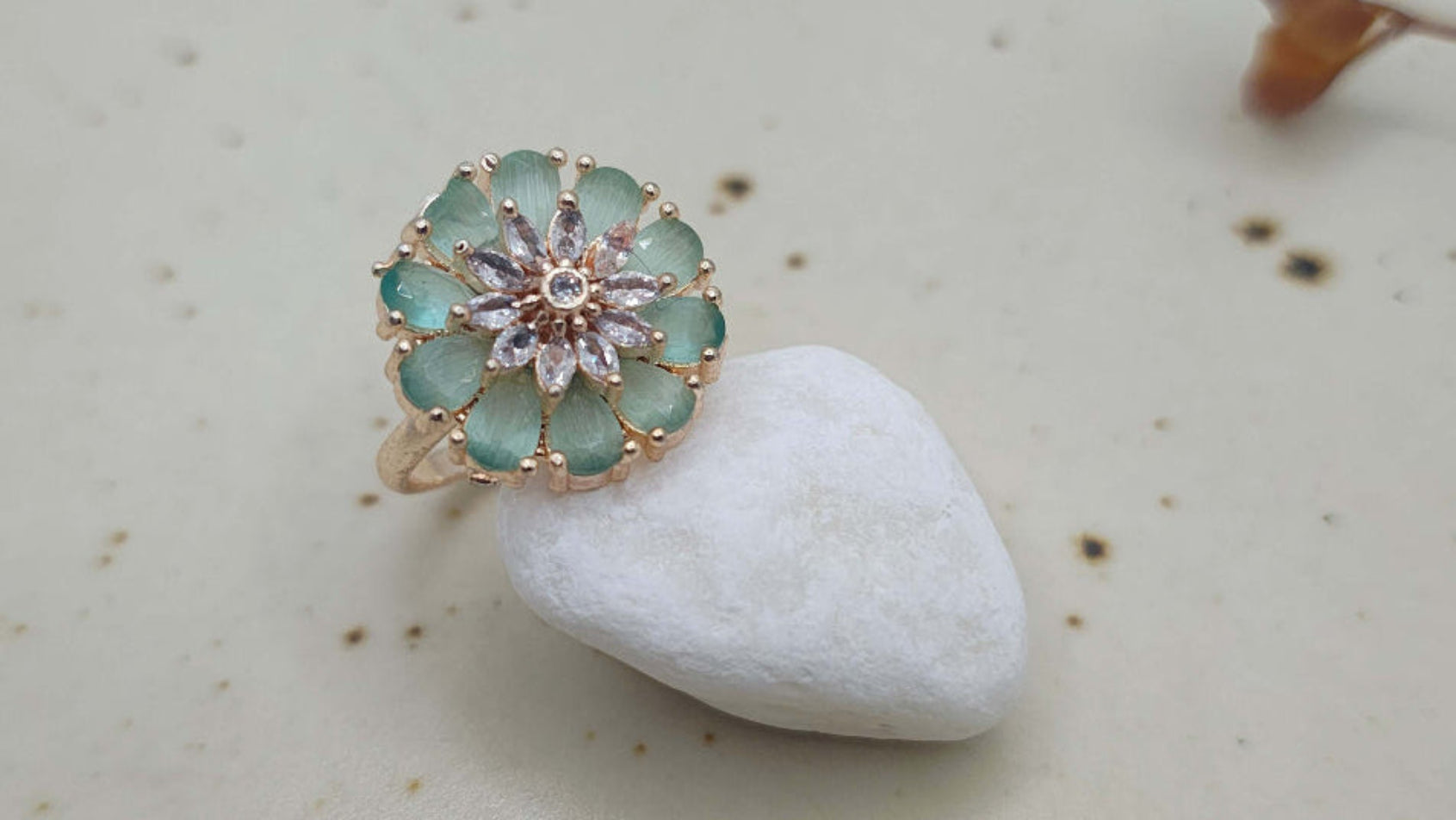 Versha Gold Plated AD Rings - Mint Green