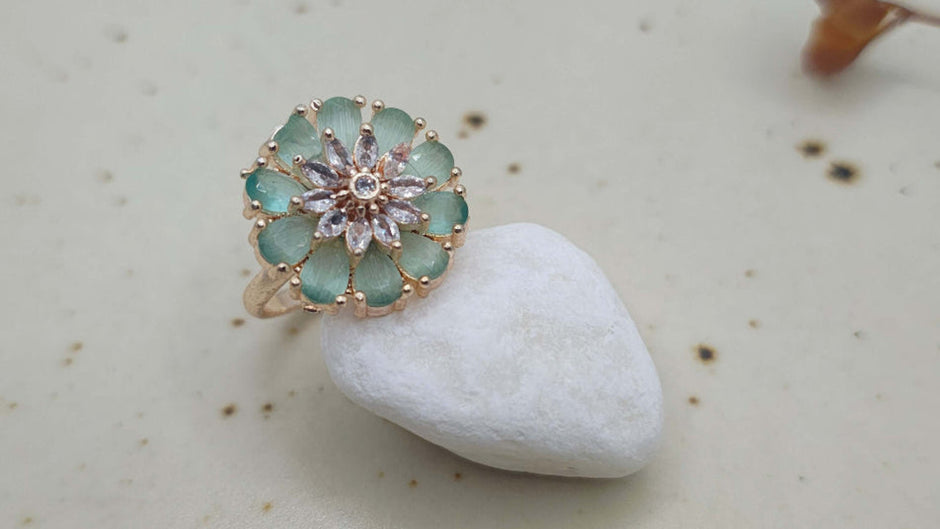 Versha Gold Plated AD Rings - Mint Green
